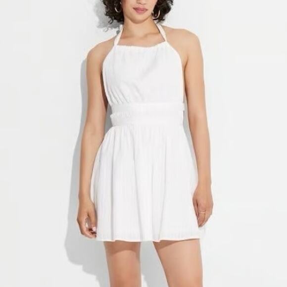 Wild Fable Cotton Backless Halter Fit and Flare Mini Dress Women's XXS White NEW - Picture 1 of 8